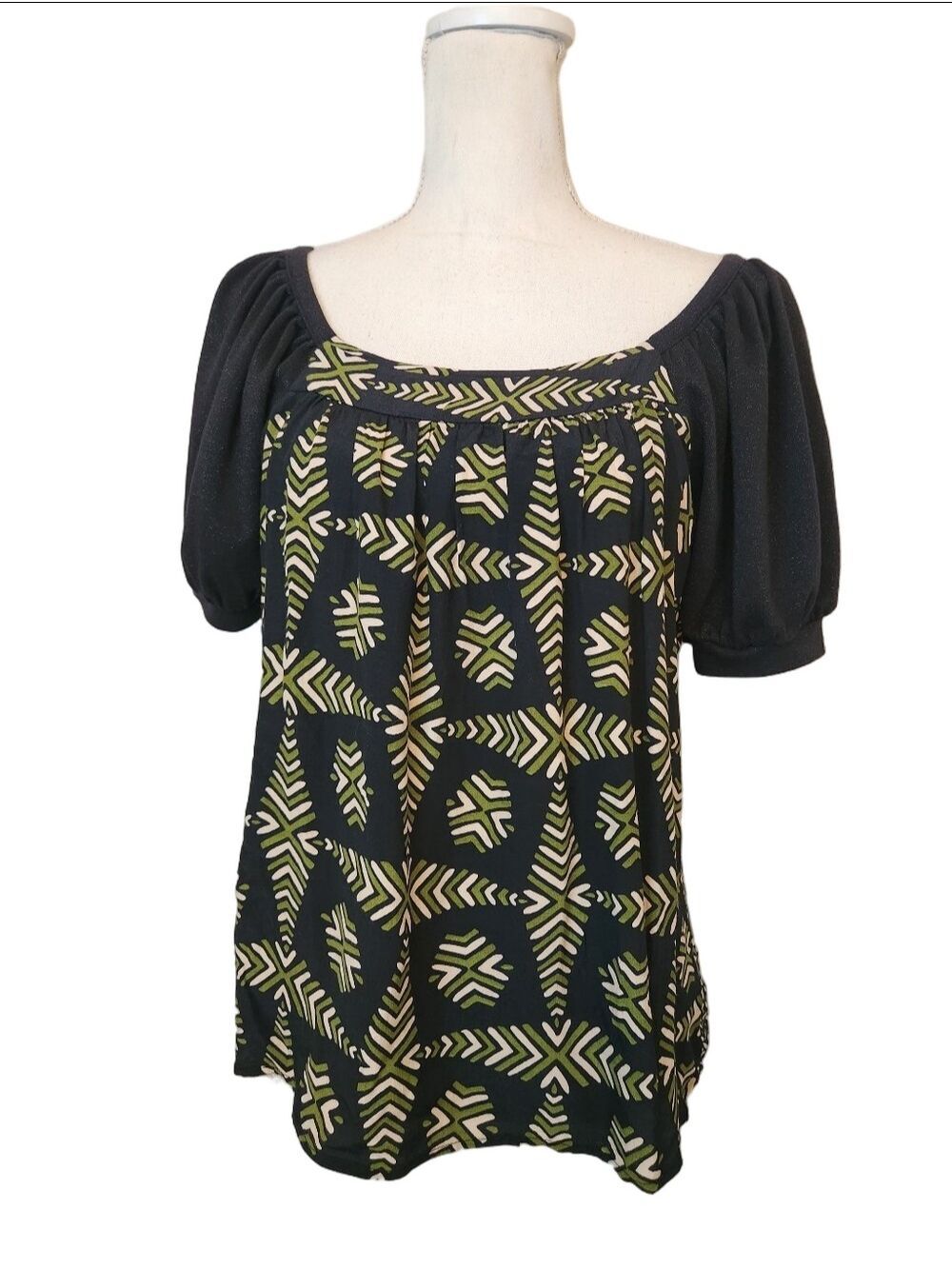 Anthropologie Maeve Catania Top - Mixed Print Puff Sleeve Blouse - Sz: M Peasant
